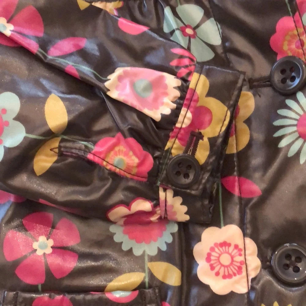 Old Navy Brown Floral Fleece Lined Raincoat Size 5T Girls